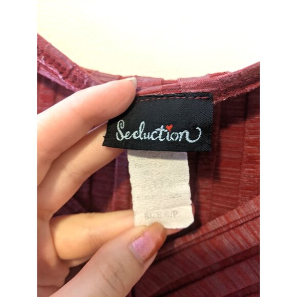 Vintage Y2K Red Ribbed Babydoll Top 3/4 Sleeve V Neck Burgundy Heather Sz S - Picture 8 of 8